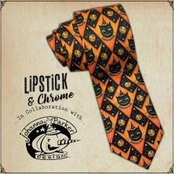 Faire Johanna Parker X Lipstick & Chrome Grinning Cats And Jacks Men's Halloween Tie