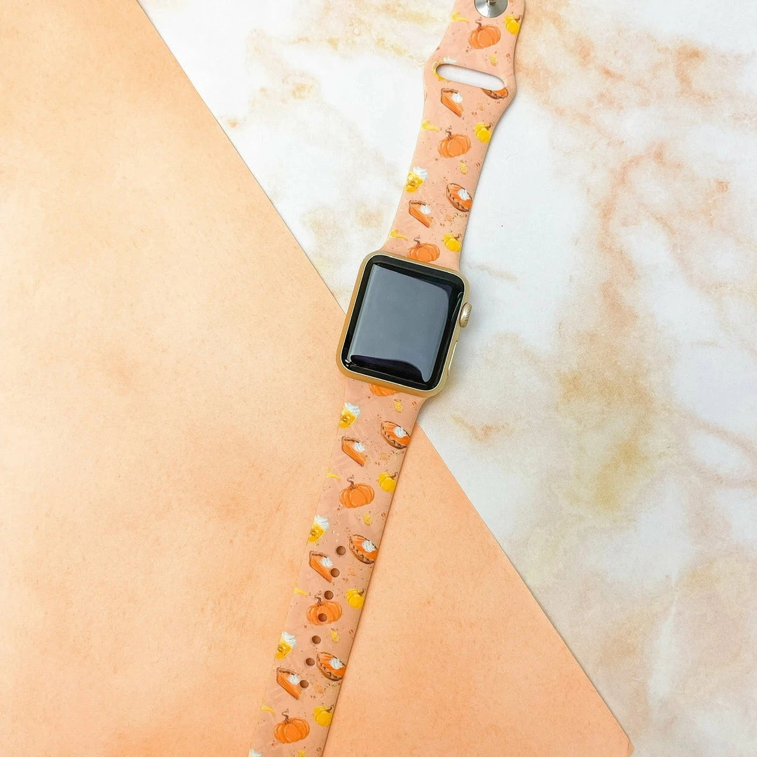 Faire Pumpkin Pie Harvest Printed Silicone Watch Band - M/L Tech Accessories 1 Faire Pumpkin Pie Harvest Printed Silicone Watch Band - M/L Tech Accessories