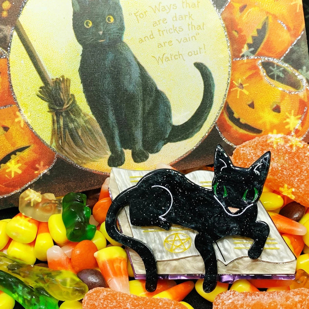 Faire Lipstick & Chrome Furmiliar Pyewacket Halloween Cat Brooch 2 Faire Lipstick & Chrome Furmiliar Pyewacket Halloween Cat Brooch