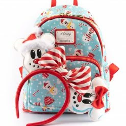 Loungefly Disney Mickey Minnie Snowman AOP Mini Backpack Headband Set Loungefly In Stock