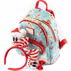 Loungefly Disney Mickey Minnie Snowman AOP Mini Backpack Headband Set Loungefly In Stock