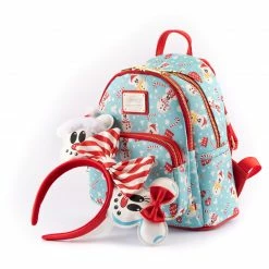 Loungefly Disney Mickey Minnie Snowman AOP Mini Backpack Headband Set Loungefly In Stock
