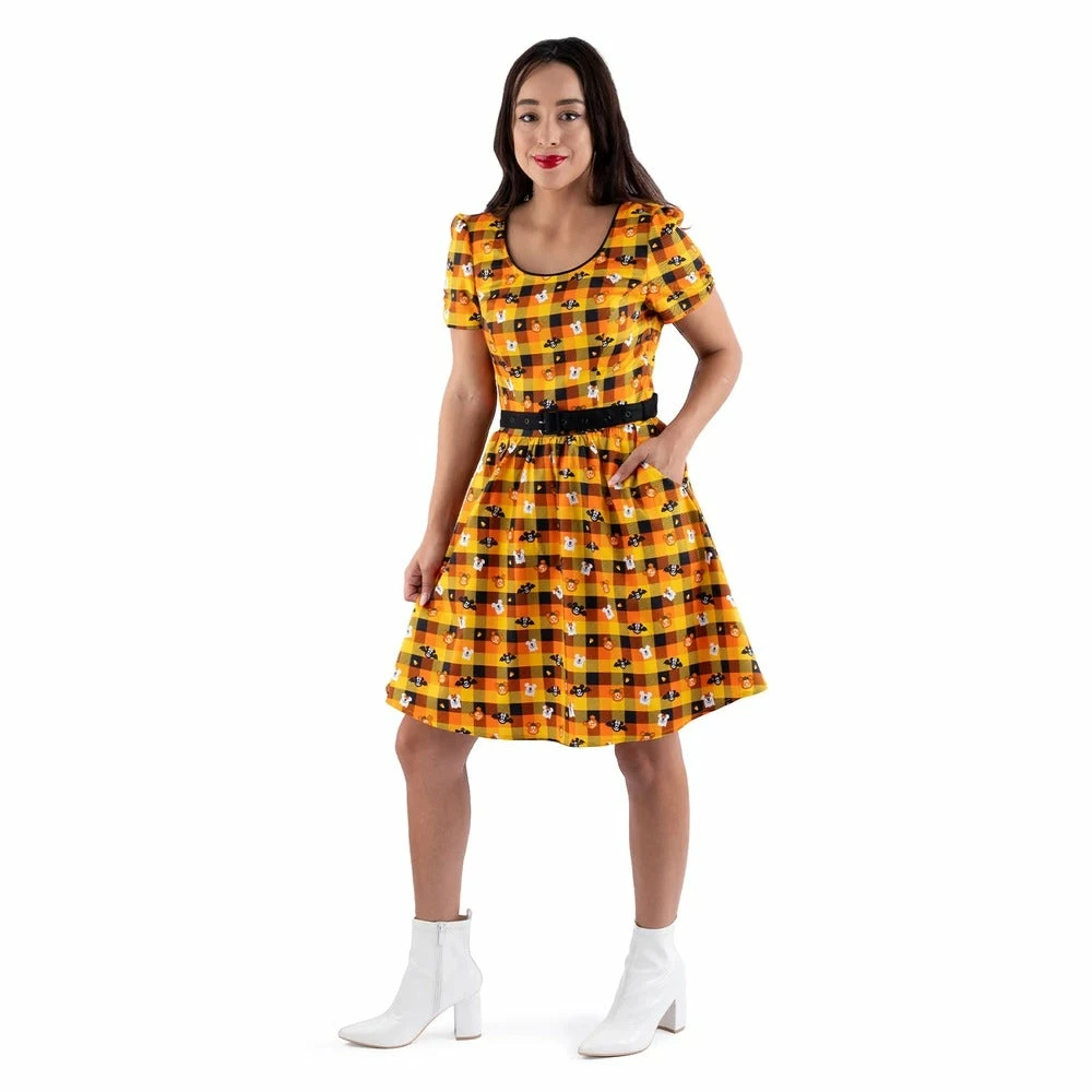 Loungefly Stitch Shoppe Minnie Mickey Spooky Gingham "Laci" Dress 5 Loungefly Stitch Shoppe Minnie Mickey Spooky Gingham "Laci" Dress