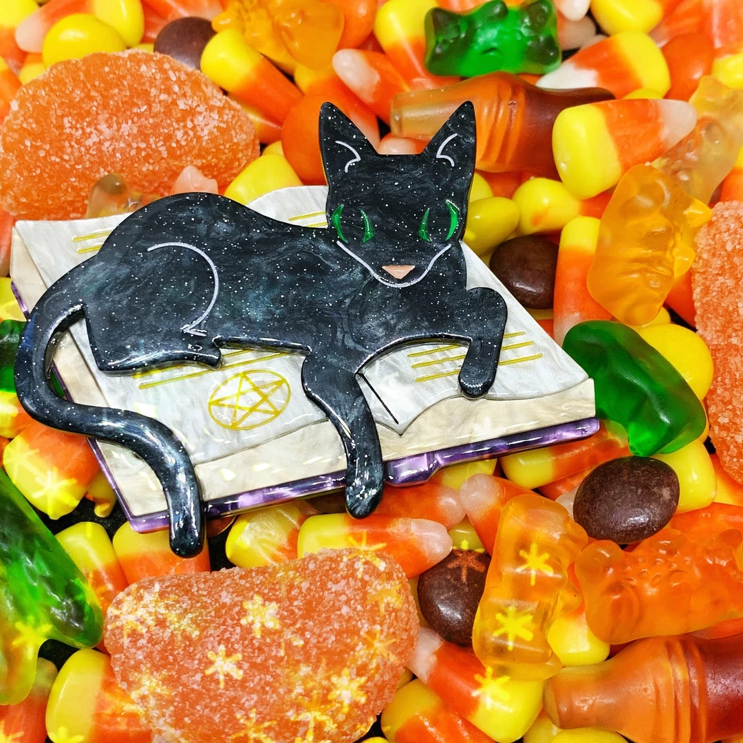 Faire Lipstick & Chrome Furmiliar Pyewacket Halloween Cat Brooch 3 Faire Lipstick & Chrome Furmiliar Pyewacket Halloween Cat Brooch