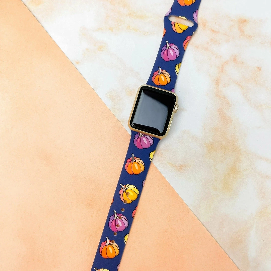 Faire Fall Multi Pumpkin Printed Silicone Watch Band - M/L Tech Accessories 1 Faire Fall Multi Pumpkin Printed Silicone Watch Band - M/L Tech Accessories